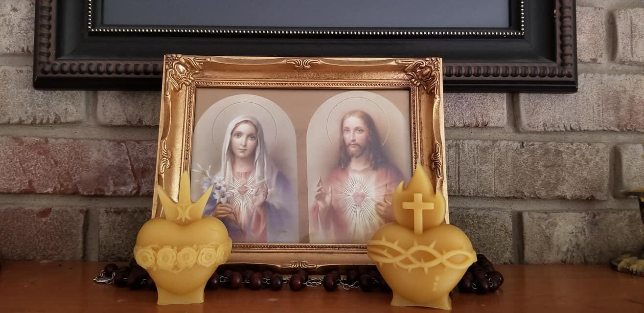 Sacred Heart of Jesus and Immaculate Heart of Mary candles